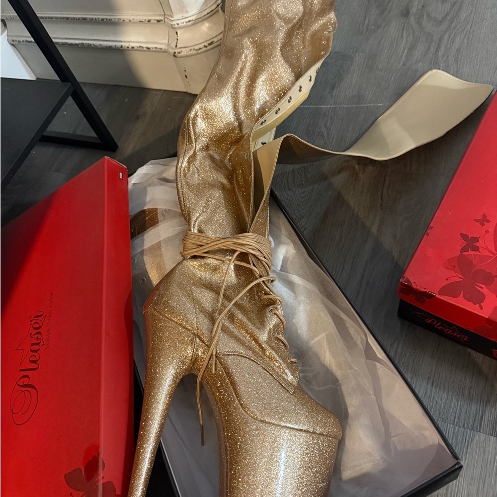 Pleaser Gold 8” Thigh High Boots